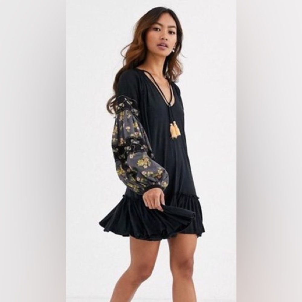 Free People Mix It Up Tunic Mini Dress Black Size S